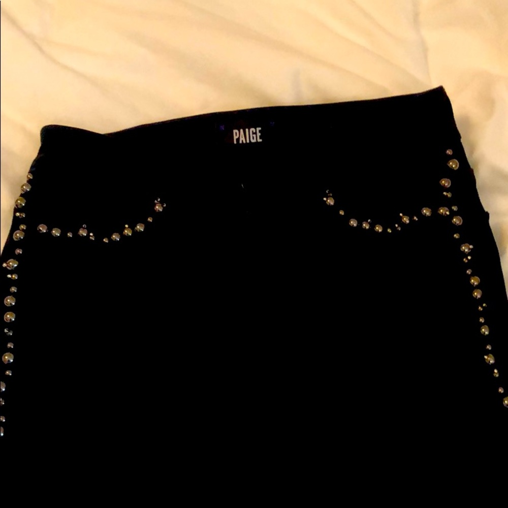 Paige black jeans with chrome beading. Stretch